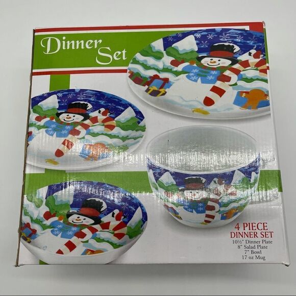 NIB Snowman Christmas 4-pc Dinner Set #2 - Picture 2 of 10